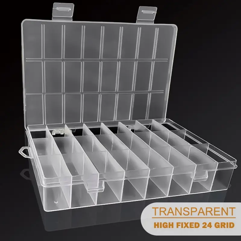 1Pack Plastic Storage Box 24 Grids Clear Plastic Organizer Box Compartment Storage Container for Craft, Beads, Jewelry, Items