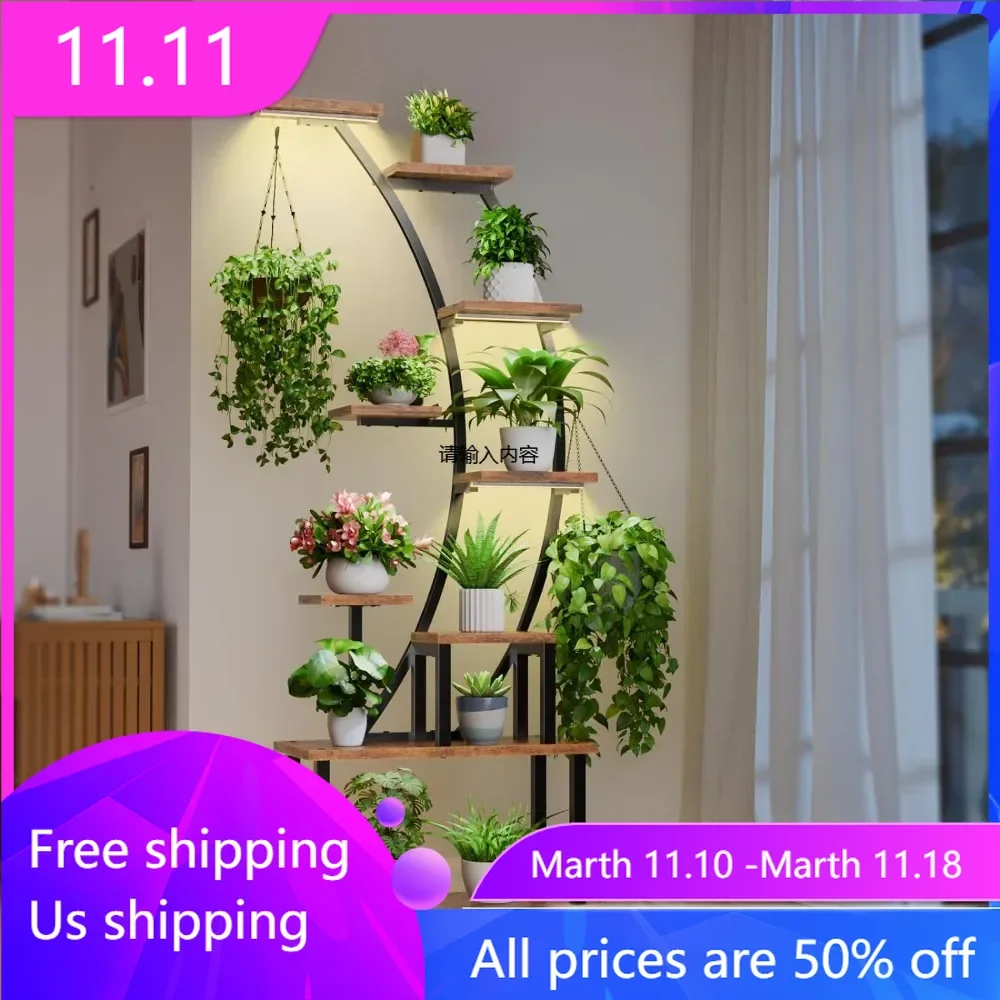 Plant Stand Indoor With Grow Lights Large Plant Rack Display Shelves Plants Shelf Patio Flower Home Outdoor Furniture