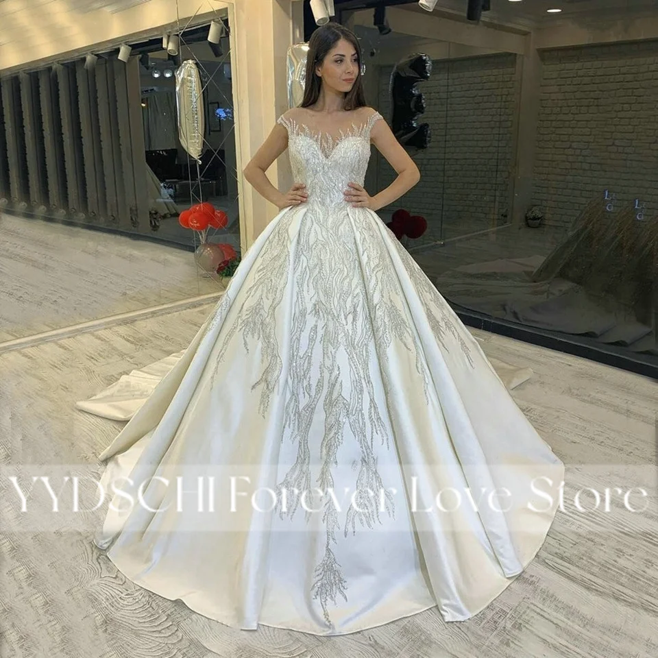 Wunderschöne weiße/elfenbeinfarbene, glitzernde, mit Pailletten besetzte Brautkleider mit Flügelärmeln 2026, luxuriöses Prinzessinnen-Brautkleid mit Schnürung, Vestido De Noiva – Detail 5