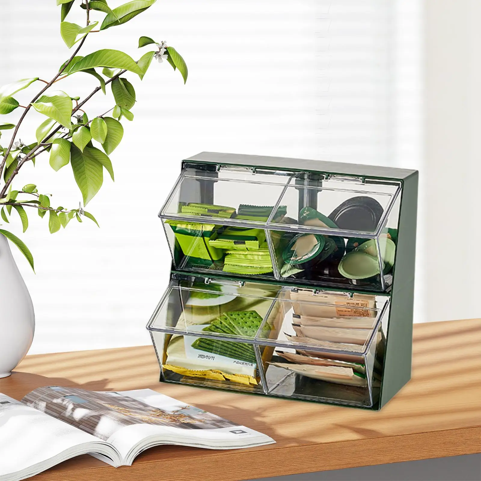 Cosmetic Storage Box Multiuse with Lid and Dividers Coffee Snack Holder Rack for Bathroom Home Desktop Dining Spices Pouch