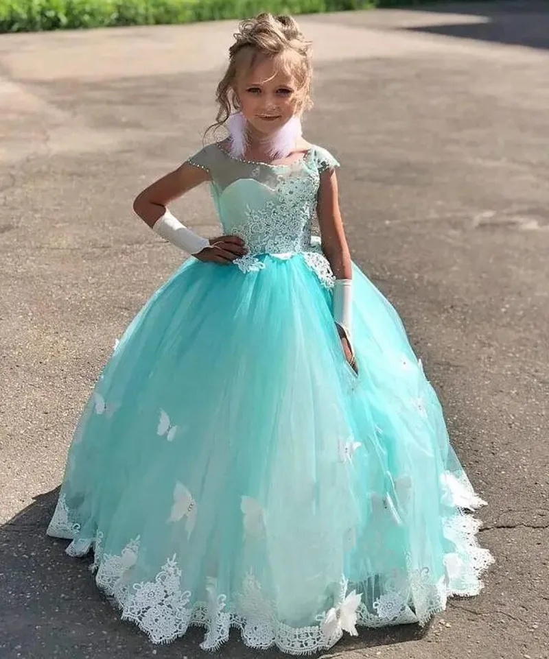 

Princess Ball Gowns Flower Girls Dresses Handmade Butterfly Applique Kid First Communion Dress Birthday Party Gown Child1-14T