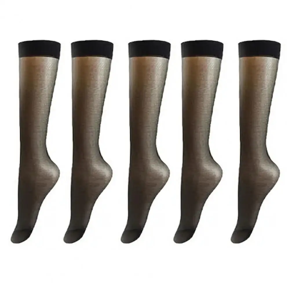 

Anti-slip Nylon Stockings Ultra-thin High Elasticity Women's Stockings Anti-slip Breathable Calf Length Socks 5 Pairs Women