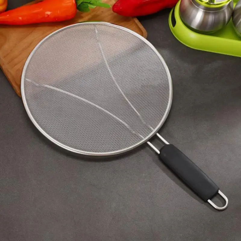 Splash Net Ultra-fine Mesh Splatter Screen Frying Pan Grease Guard Shield Stainless Steel With Handle For Most Pots