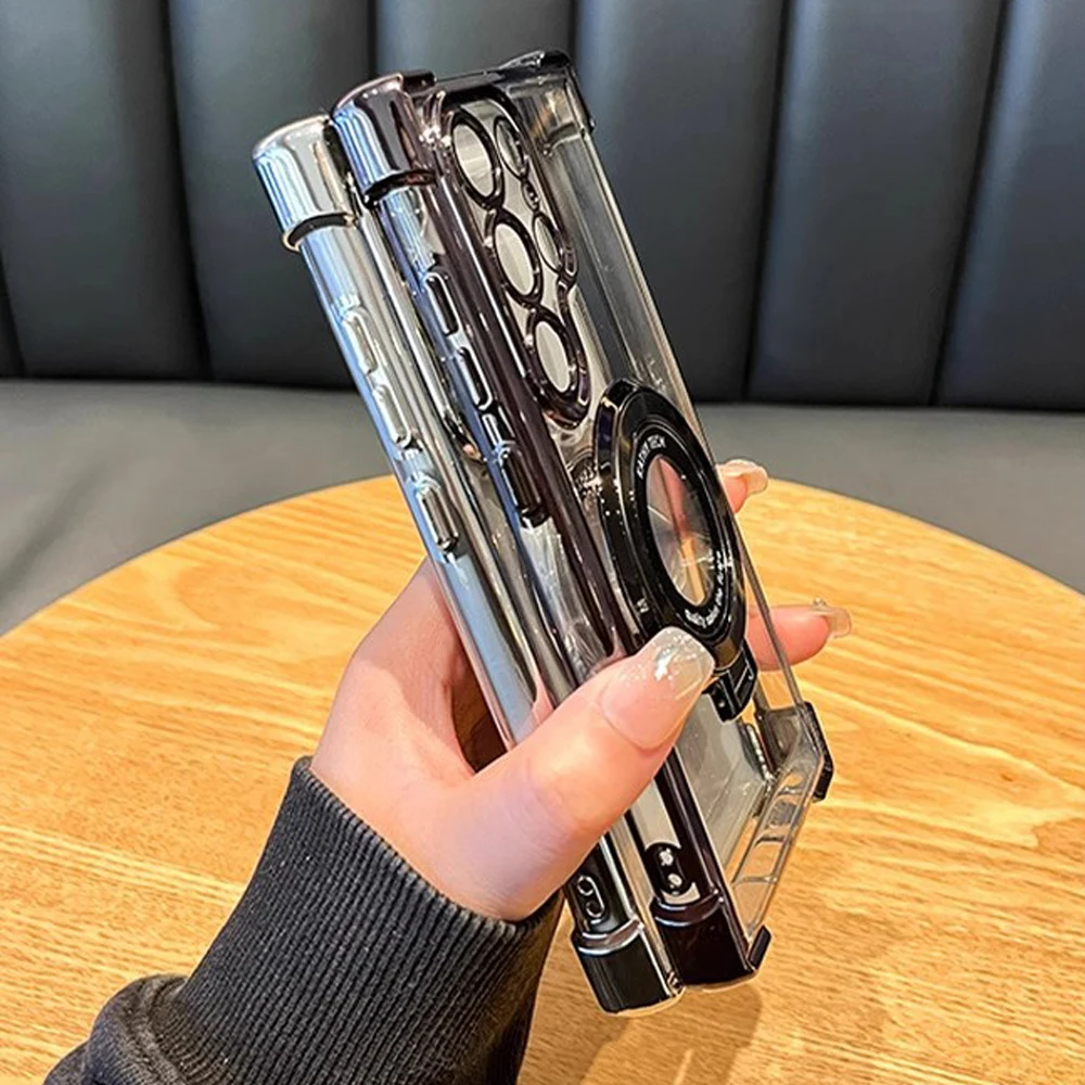 Luxury Plating Magnetic Stand Clear Phone Case Cover