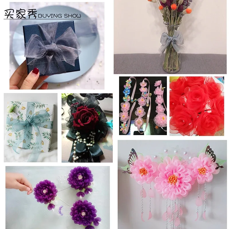 12/15/20/25/40/50mm (50 야드/롤) Organza 얼룩 리본 DIY 공예 결혼식 파티 장식 케이크 선물 활 포장 리본