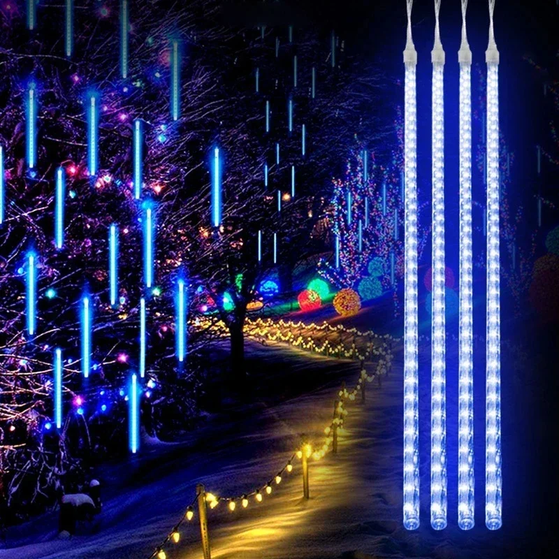 thumbnail image 1 of Juego de 1/2/3/4 luces de cadena con forma de lluvia de meteoritos, guirnaldas de hadas para la calle, decoraciones para árboles de Navidad para exteriores, luces de jardín para Año Nuevo, 1 of 5