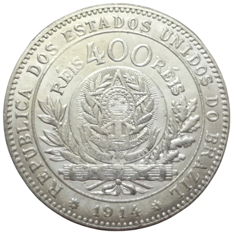 1914 Brasile 400 Reis Di Prova Sciopero Modello Argento Placcato Copia Moneta