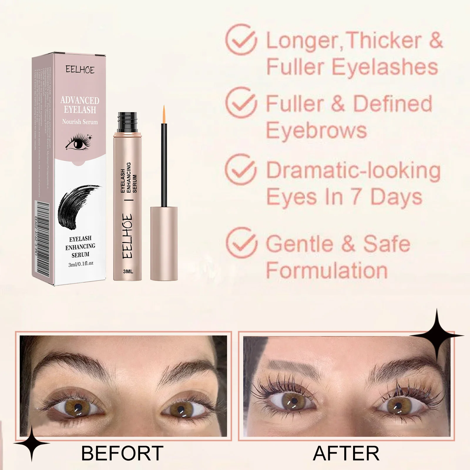 EELHOE Eyelash Growth Serum Lifting Eyelashes Enhancer Eye Lash Fuller Thicker Nourish Lashes Longer Female Makeup Cosmetics eyelash growth serum