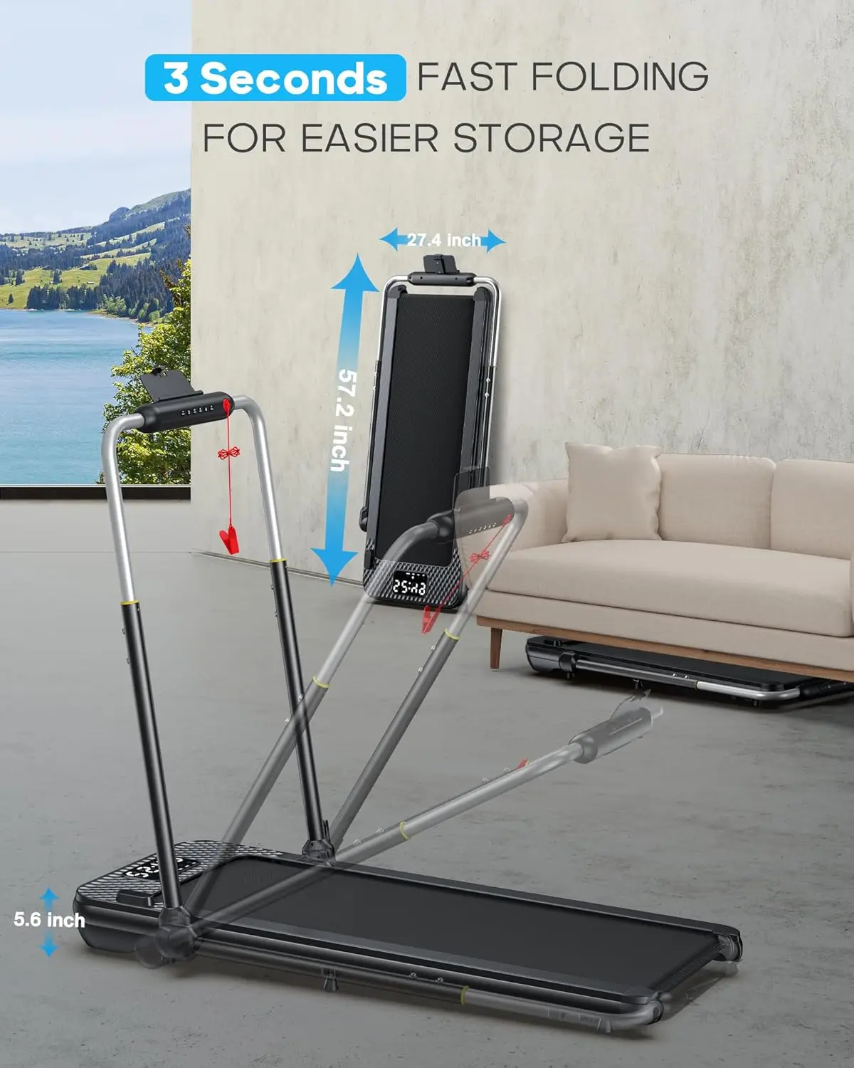 LB Capacity Walking Pad with 12% Incline, Voice Controlled Under Desk Treadmill Works with KIN