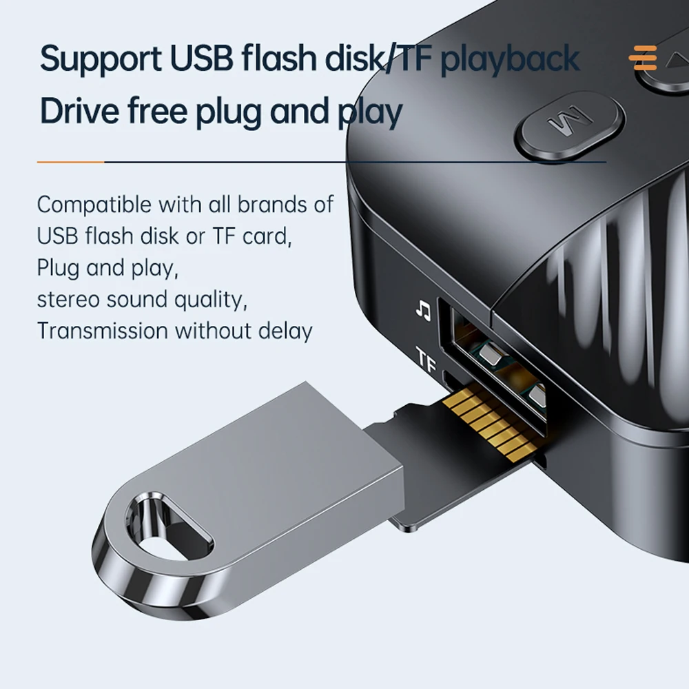 C68 Bluetooth 5.3 Wireless Receiver Transmitter Adapter Supports USB /TF Card for Headphones Speakers TV PC Car