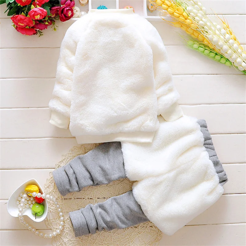 Baby girl clothes 0-3Y autumn winter girls plus velvet thick warm suit cartoon cute furry clothes baby girl two-piece suit baby's complete set of clothing