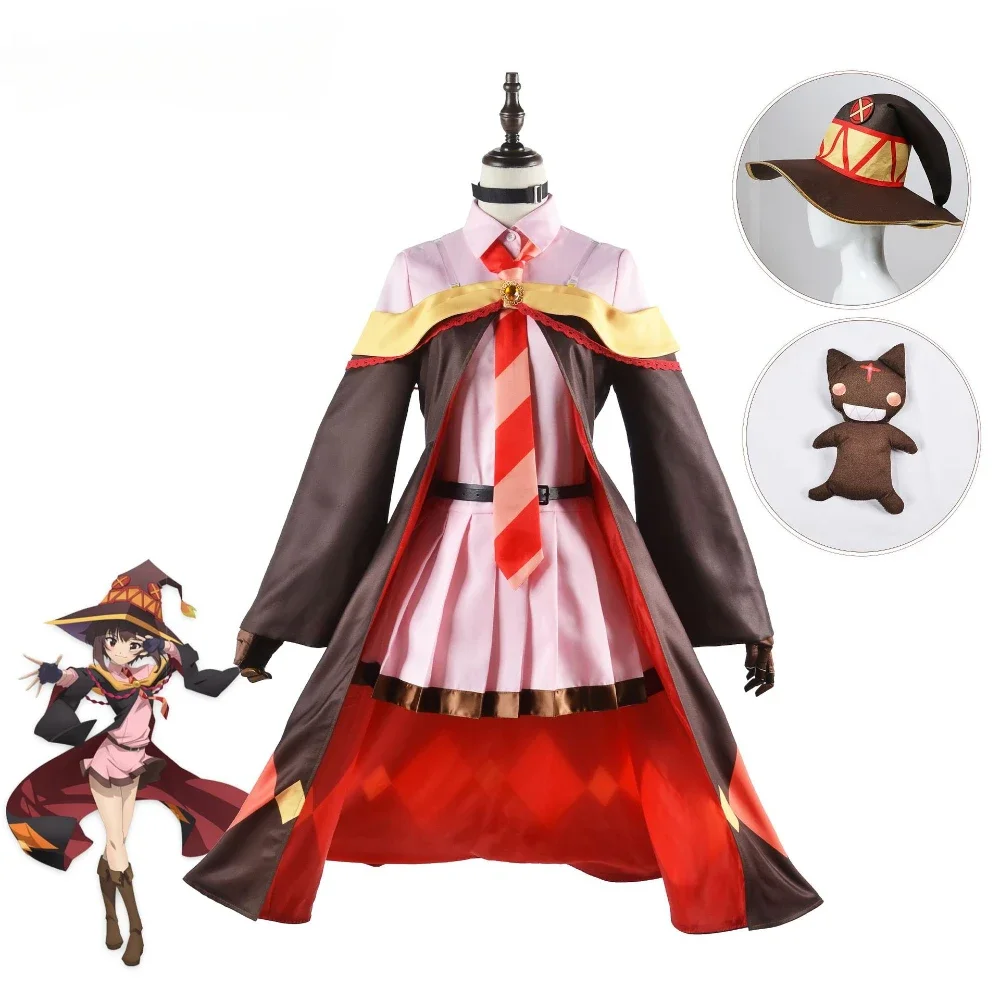 

Megumin Cosplay Costume Wig Anime KonoSuba Cosplay Witch Outfit Uniform Cloak Hat Arch Wizard Crimson Demons Arue Yunyun Women