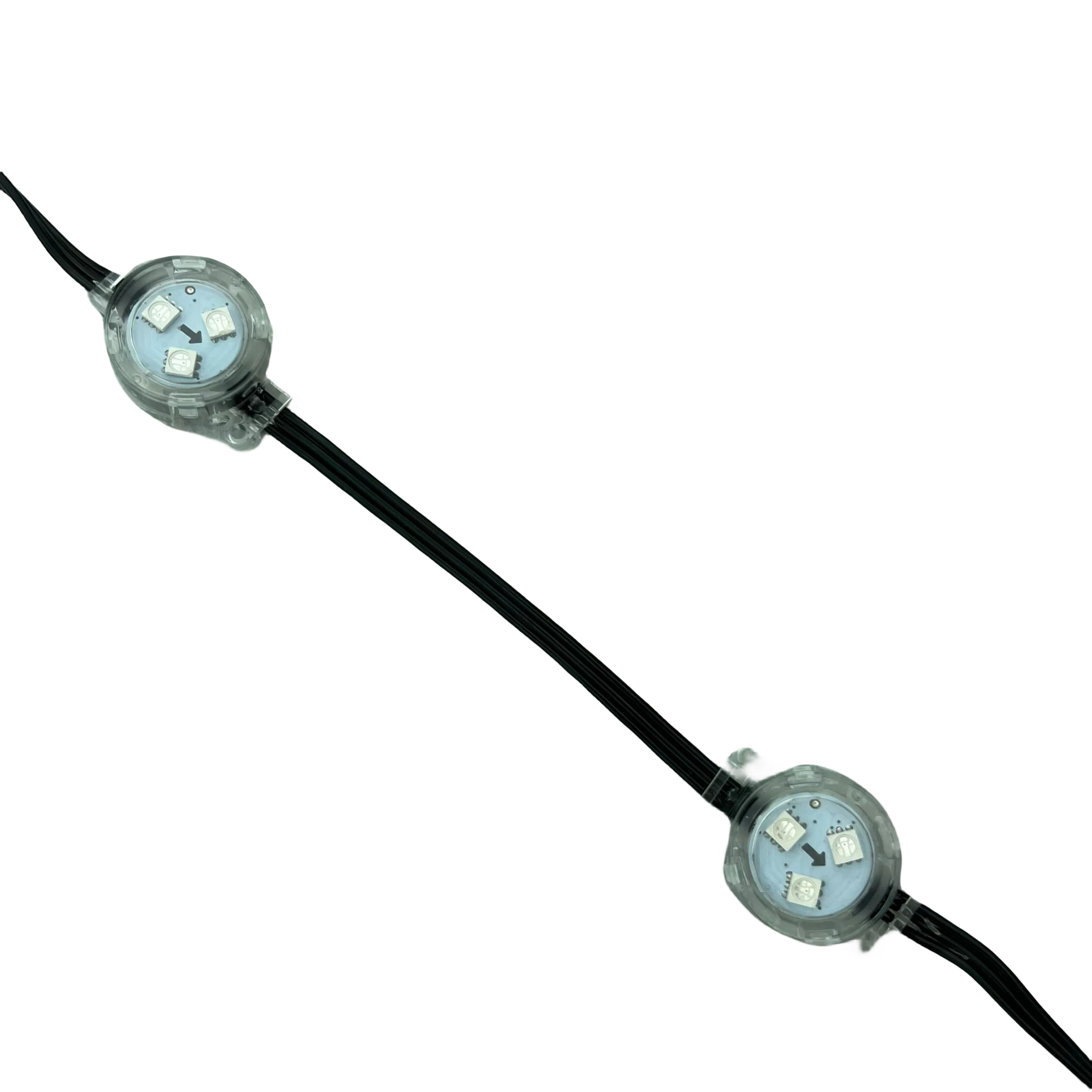 20pcs/string 30mm 12V WS2811 LED addressable rgb full color pixel module;IP68;clear cover;0.72W;18AWG black wire