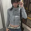 Karrram Japanese Y2k Cropped Jacket Vintage Harajuku Short Coat American Retro Letter Print Zipper Sweatshirt Grunge Outerwear 3