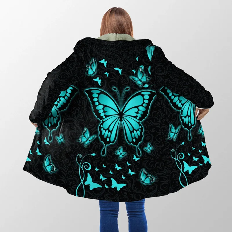 

New winter men's cloak beautiful butterfly 3D full set fleece hooded cloak printed neutral coat casual thick warm Cloak FC001