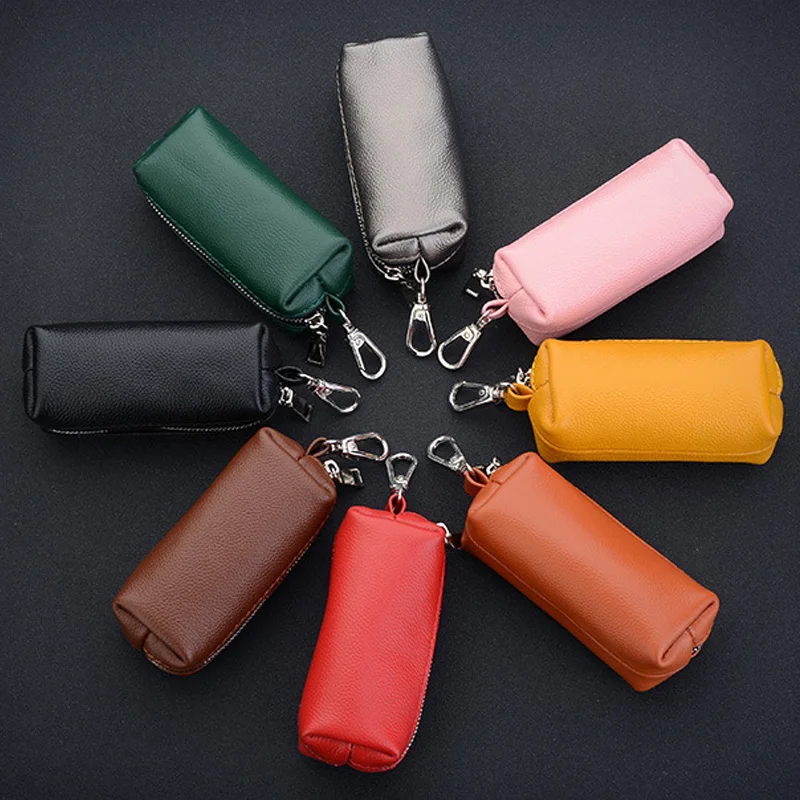Genuine Leather Key Holder Unisex Car/House Key Organizer Pouch with Long Keychain Cow Split Leather Wallet Case key organizer key case key purse key holder
