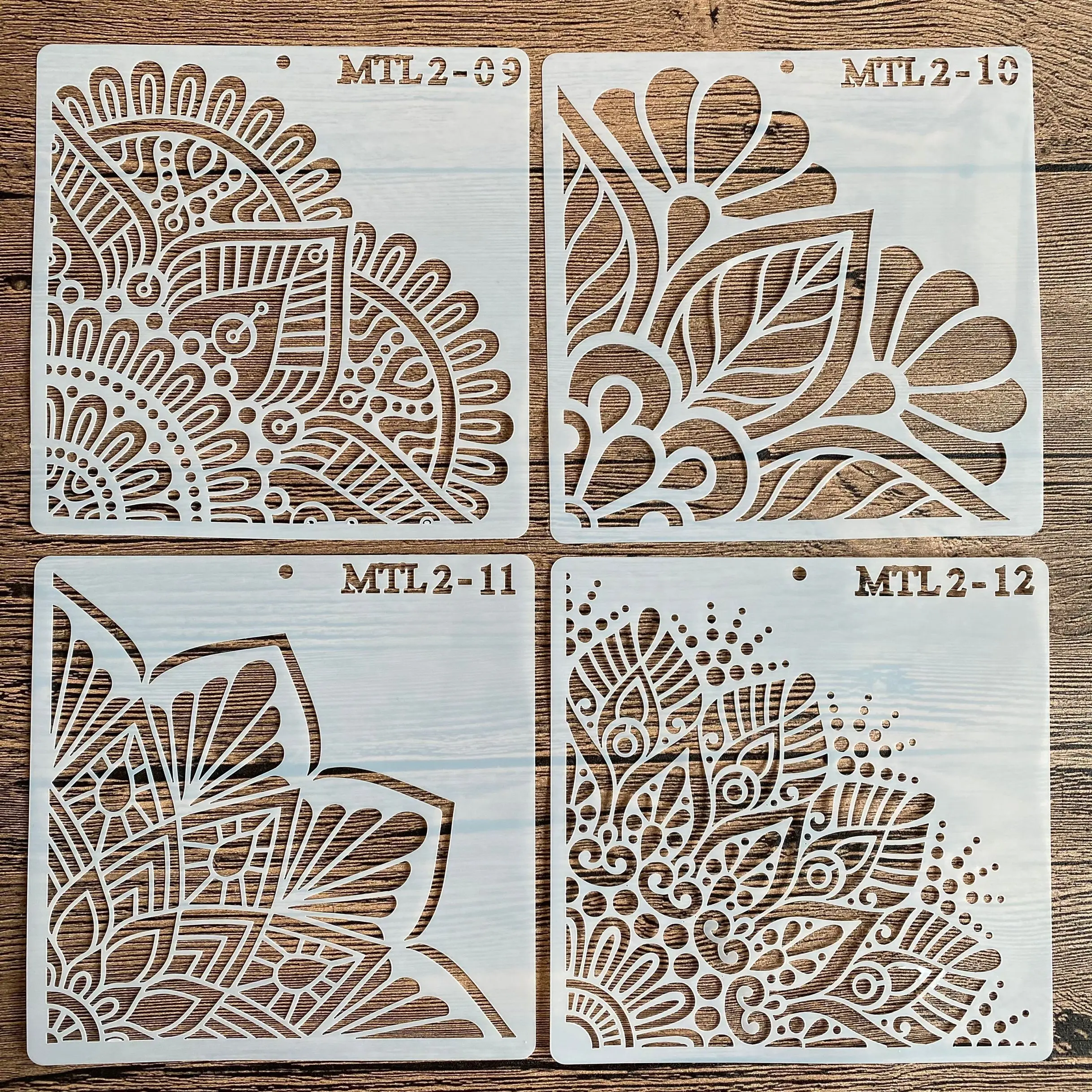 

4pc 15*15cm 1/4 Mandala stencils mold DIY home decoration drawing template laser cutting wall template painting bullet journal