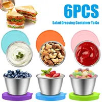 6Pcs 70ml Salad Dressing Container Stainless Steel Portable Silicone Lids Leakproof Dipping Sauce Condiment Box 2