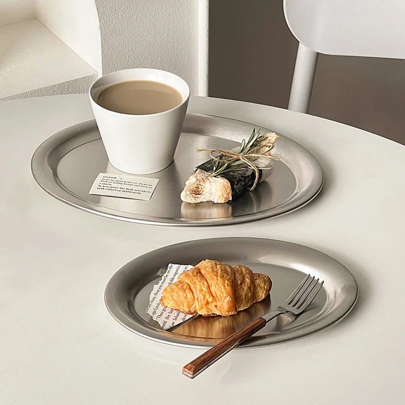 1PC Modern Stainless Steel Tray Afternoon Tea Cake Treat Dish Egg Shaped Tray Creative Stainless Steel Elliptical Plate Decor 6
