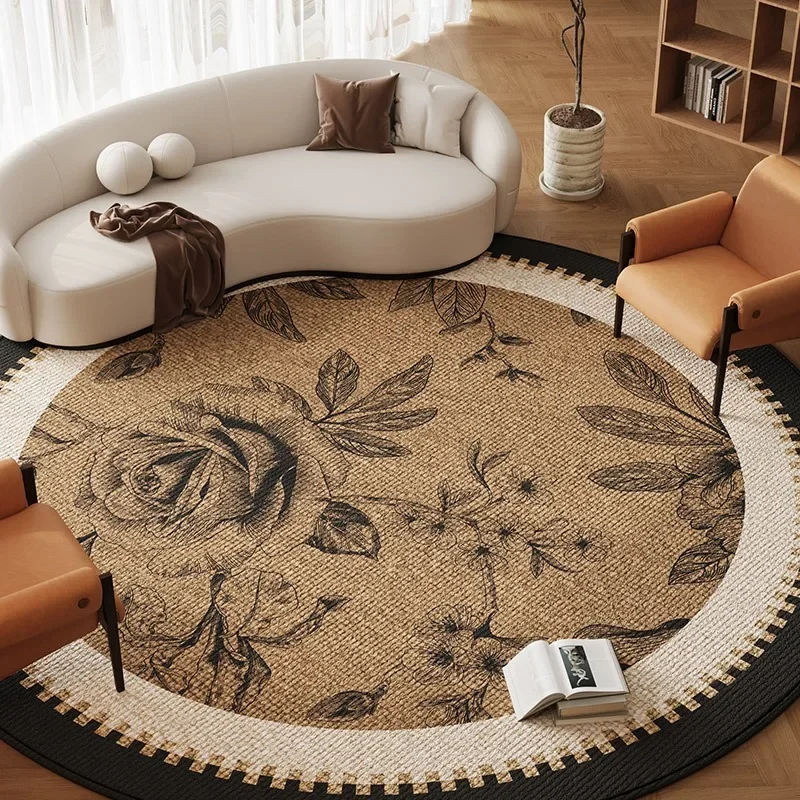 Light Luxury Round Living Room Carpet High-end Fashion Bedroom Rug Large Area Retro Floral Print Sofa Floor Mats Ковер Tapis 러그