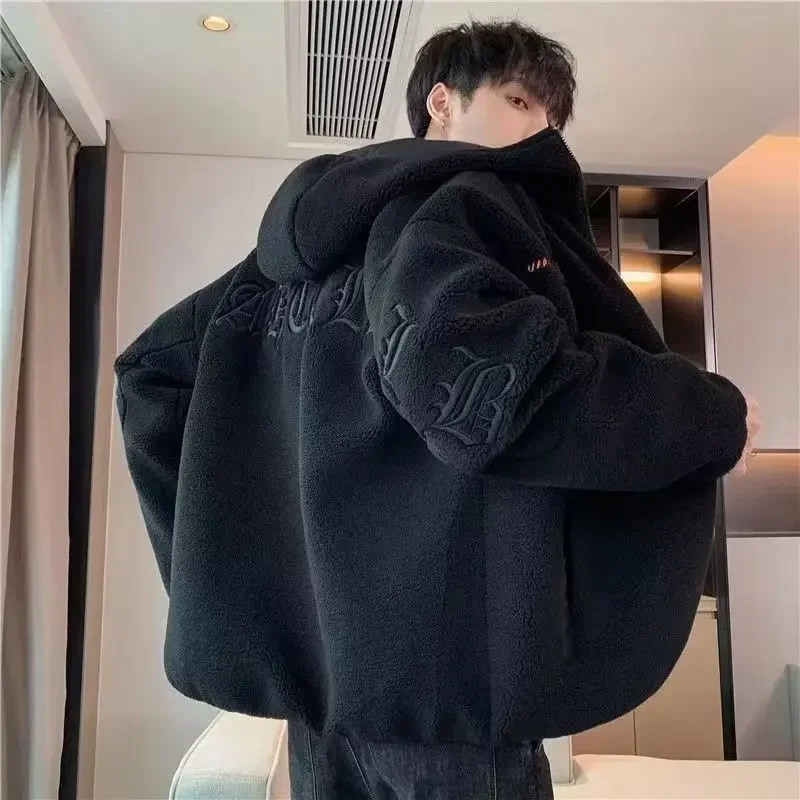 Men's Autumn Sheep Velvet Jacket Trendy Brand Casual Wear Fashionable Lapel Long Sleeve Thickened Jacket mens blazer