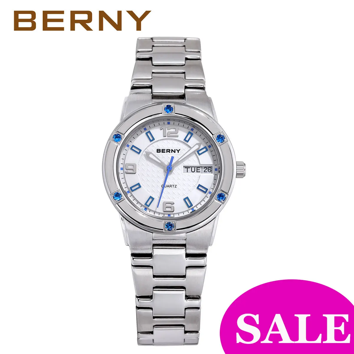 BERNY Women's Watches Luminous Date Week Calendar Stainless Steel Quartz Women WristWatches Clock Waterproof Casual Ladies Watch