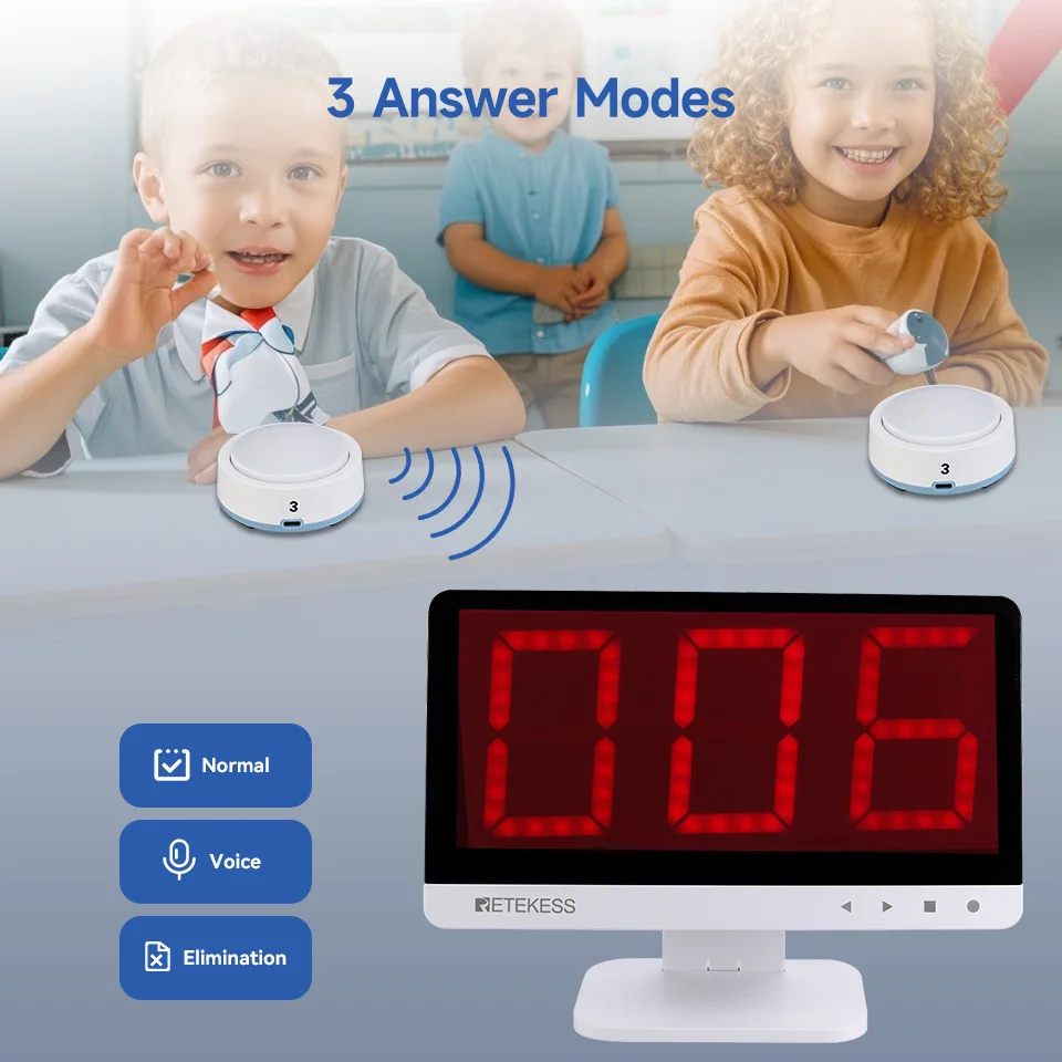 Retekess TM101 Quiz Answer Game Buzzer System 3 Answer Mode 4 Color State for Classroom Competition Game Show Family Party Games