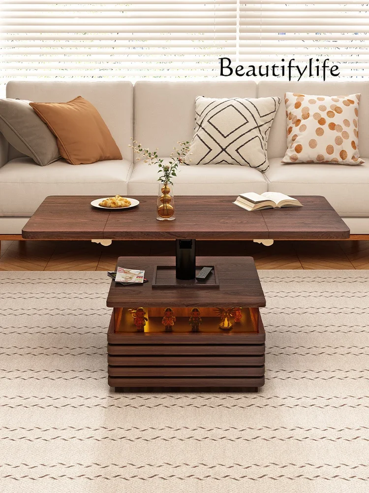 

Small Apartment Portable Lifting and Foldable Coffee Table Solid Wood Tea Table Multi-Functional Dining Table
