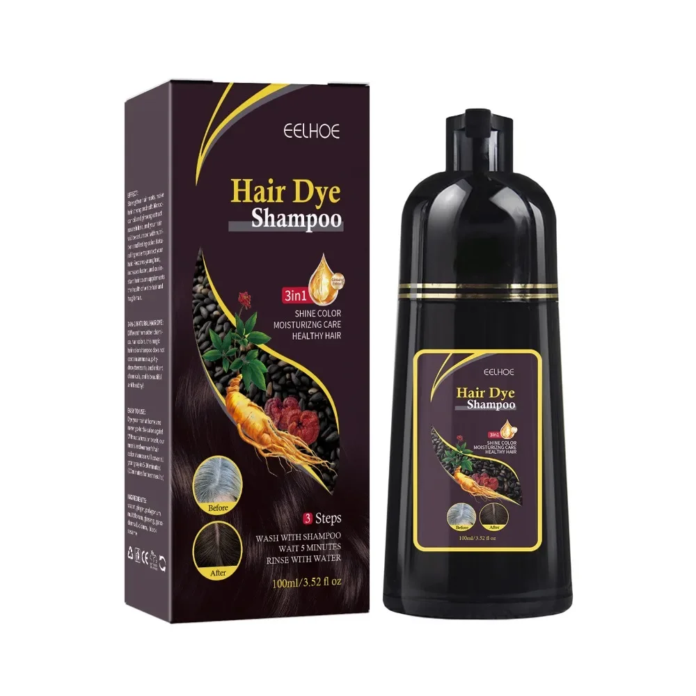 Natural Herbal Hair Dye Shampoo 3 in 1 Hair Color Shampoo for Gary Hair Dark Brown Black for Women & Men Grey Coverage 100ml 4