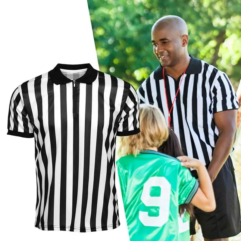 Juhai Court Uniform Striped Shape Short Sleeve V-neck Sweat Absorption  Anti-Deformed Referee Wearing Polyester Fiber Sporting Goods Collared  Referee