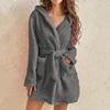 Women Bath Robe Winter Fluffy Plush Pyjamas Ladies Sexy Hooded Dressing Solid Color Gown Warm Bathrobe Female Home Clothing 4