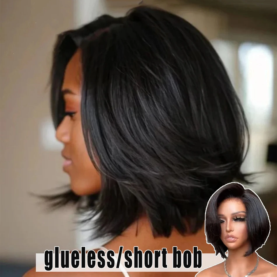 13x4 Lace Front Wigs Human Hair 200 Density HD Transparent LaceWith Baby Hair Straight Bob Wig Natural Color Breathable Lightwe 5