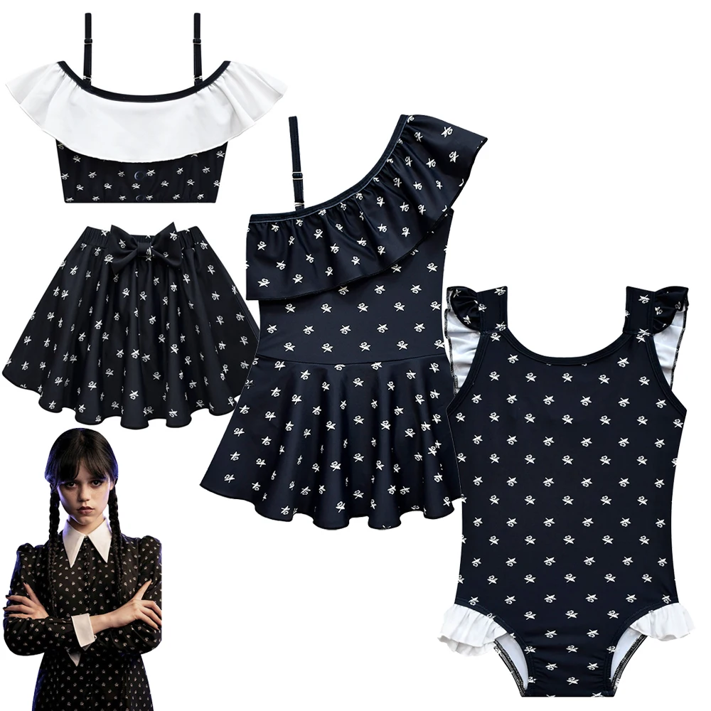 Baby Girl Wednesday Addams Abbigliamento Ruffle Sleeve Bikini Swimwear Girls Costume Da Bagno Costume Da Spiaggia Set Di Vestiti Per Bambini Appena Na