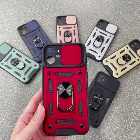 Armor Slide Camera Lens Protection Case with Ring Stand and Shockproof Design