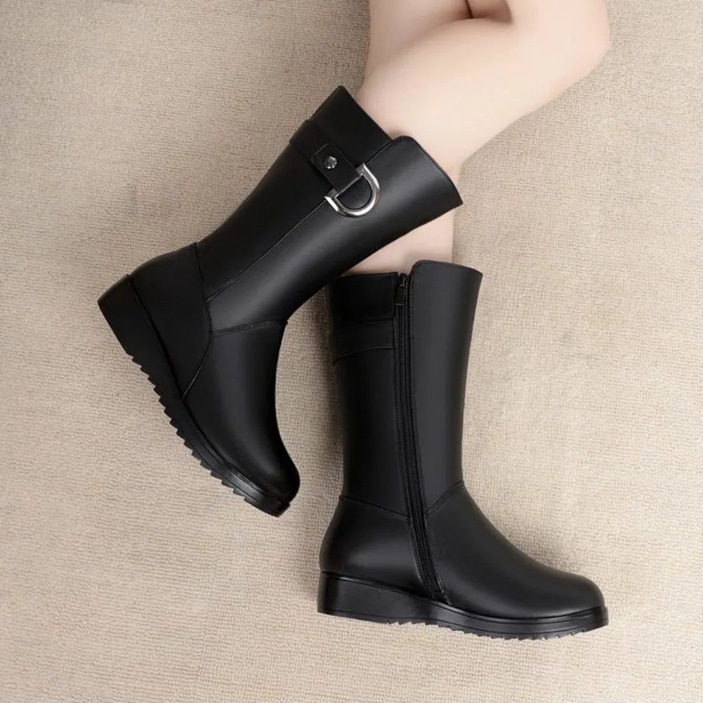 Women's Shoes Thick Heel Ladies Boots Zipper Suitable for Women Punk Style Cotton Shoes Womens High Boot Party Shoes Botas Mujer