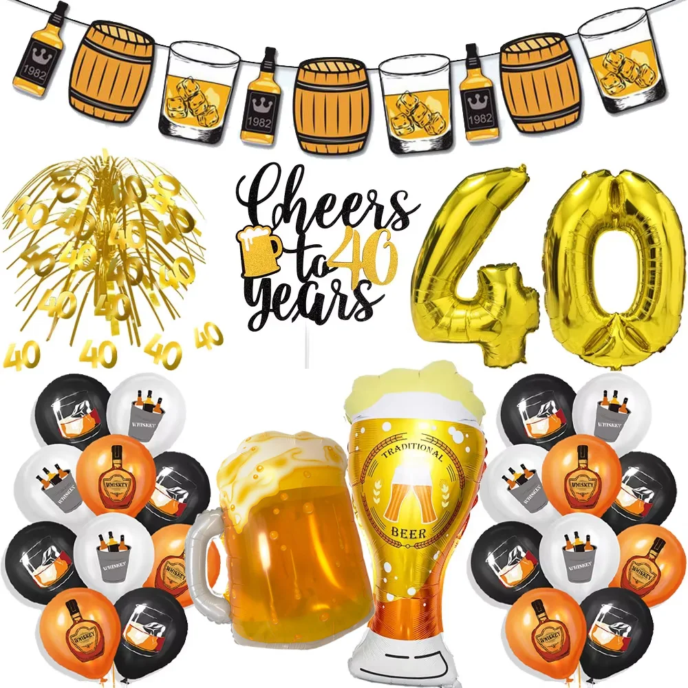 Oktoberfest Party Dekorationen Bier Banner Ballon 40. Kuchen Topper Anzahl Ballon für Deutsches Bier Geburtstag Party Supplies Gefälligkeiten