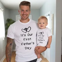 Our First Father's Day Together Family Outfit Letter Print Family Matching Set Casual Round Neck Matching Outfit Clothing 1