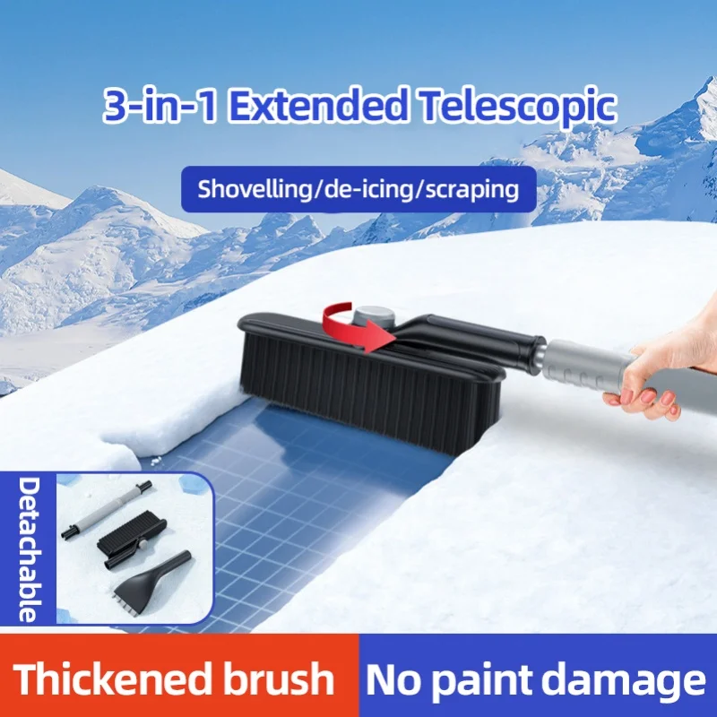 Adjustable Car Snow Shovel Extendable Ice Scraper Windshield Snow Brush Frost Remover Winter Vehicle Cleaner Tool