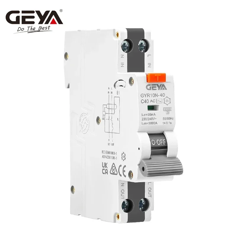 GEYA GYR10N Electronic RCBO NEW 18mm 6KA Residual Current Circuit Breaker with Over and Short Current Leakage Protection RCBO