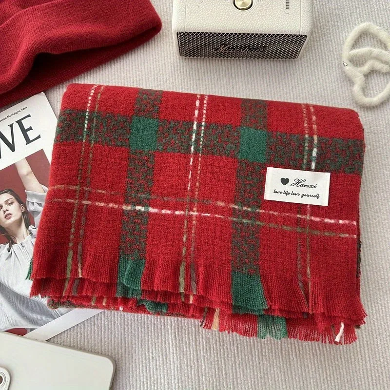 Ladies' Fashionable Checkered Scarf, Winter Warm Shawl,Christmas Decorative Scarf, Suitable for Commuting and Outdoor Activities