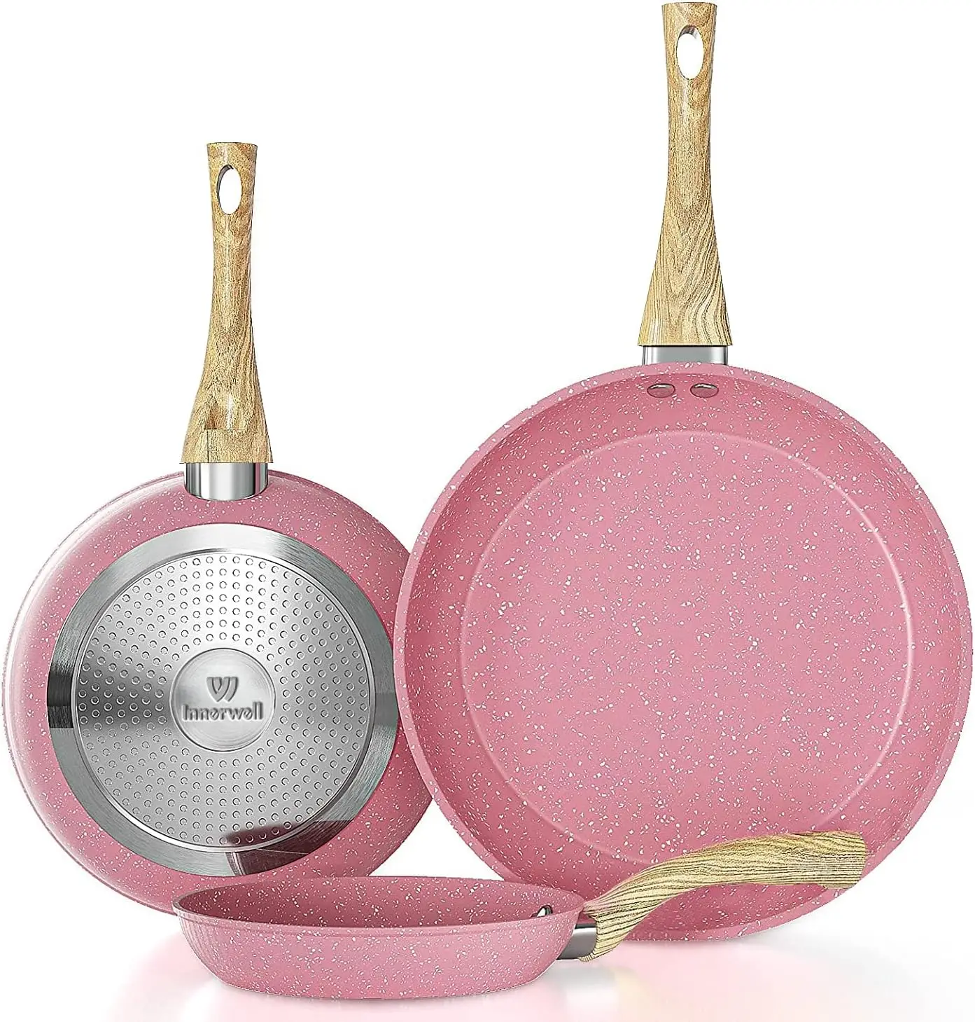 Nonstick Frying Pan Set with Lid 8 9.5 and 11 Non stick Frying Pan Set  Pink Pan Frying Pan Skillet Set Omelette - AliExpress