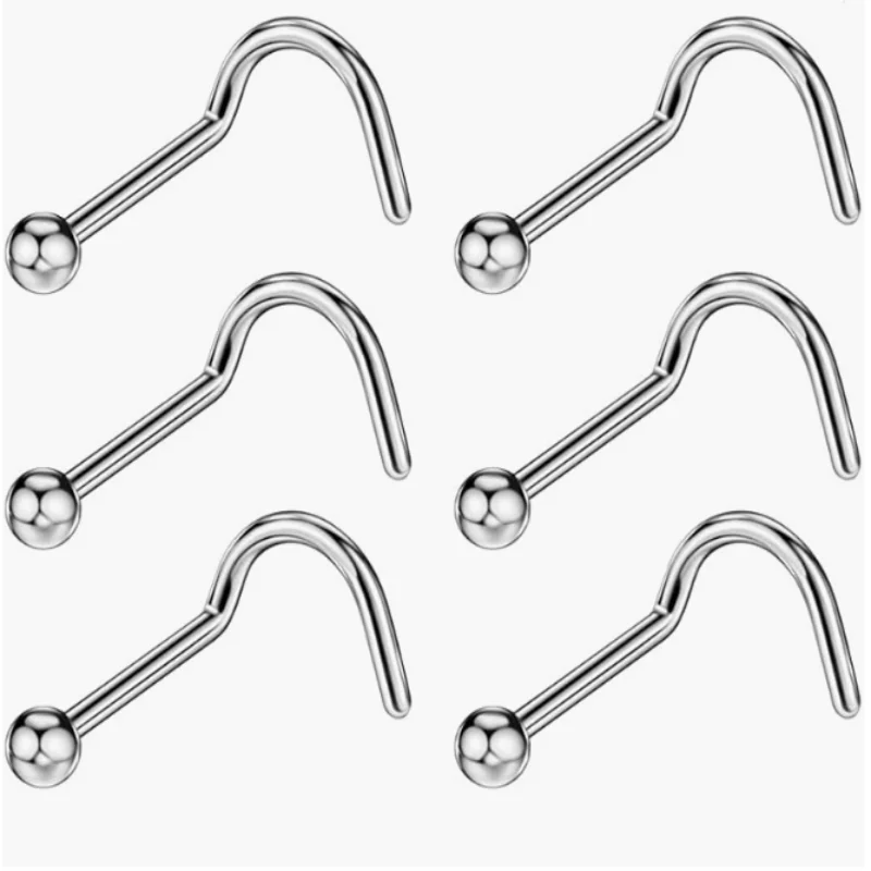 100PCS Nose Stud Screw Surgical Steel Nose Studs Ring Body Jewelry Piercing Curve Nose Studs