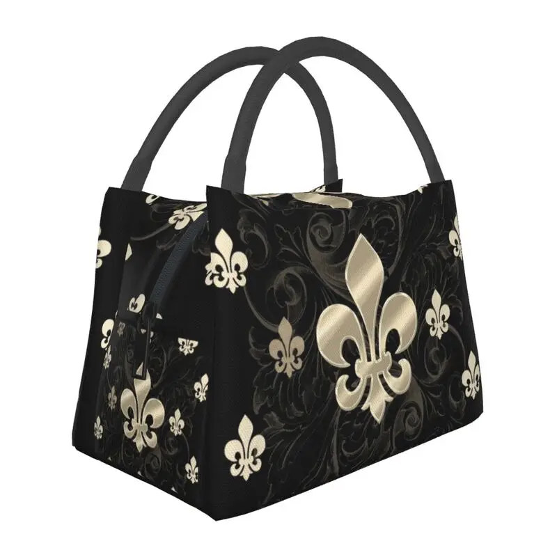 

Fleur De Lys Insulated Lunch Bags for Outdoor Picnic Lily Flower Portable Cooler Thermal Lunch Box Women