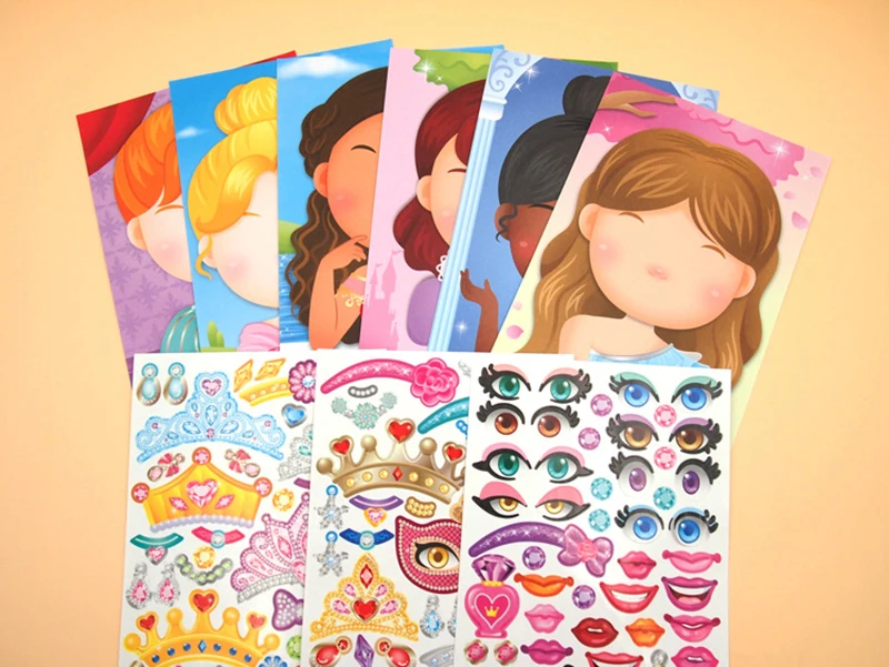 9 Styles Children Kids Make Your Own Faces Stickers Creative DIY Puzzle Games Princess Animals Dinos Girls Boys Party Favor Gift