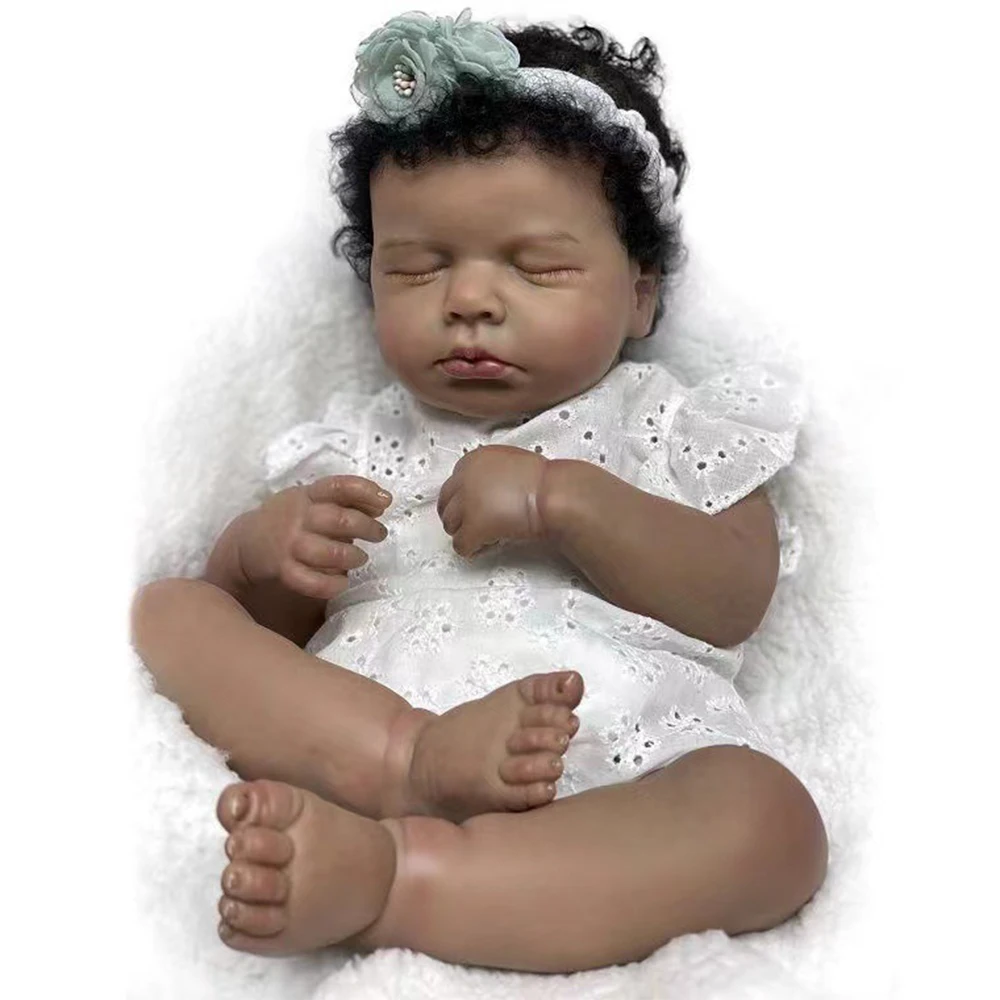 

Black African Black Baby Dolls Reborn Lifelike Loulou Bebe Newborn Cute Doll Half Silicone Cloth Plush Toy Dolls Gift