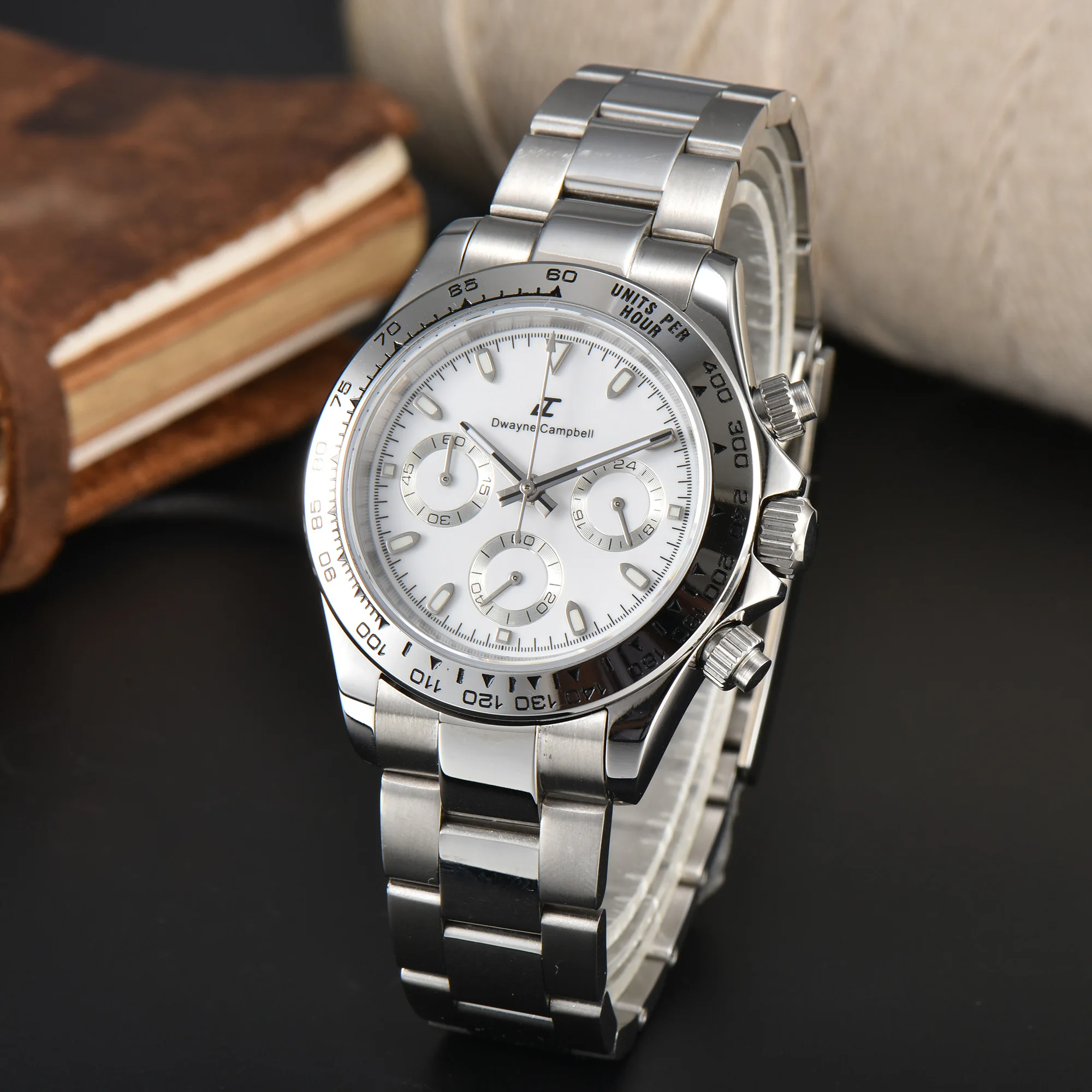 

Men's DTN Luxury Panda Three Eye Janpan VK63 Quatz movement Waterproof Watch 316L Stainless steel Sapphire glass 40mm Watch