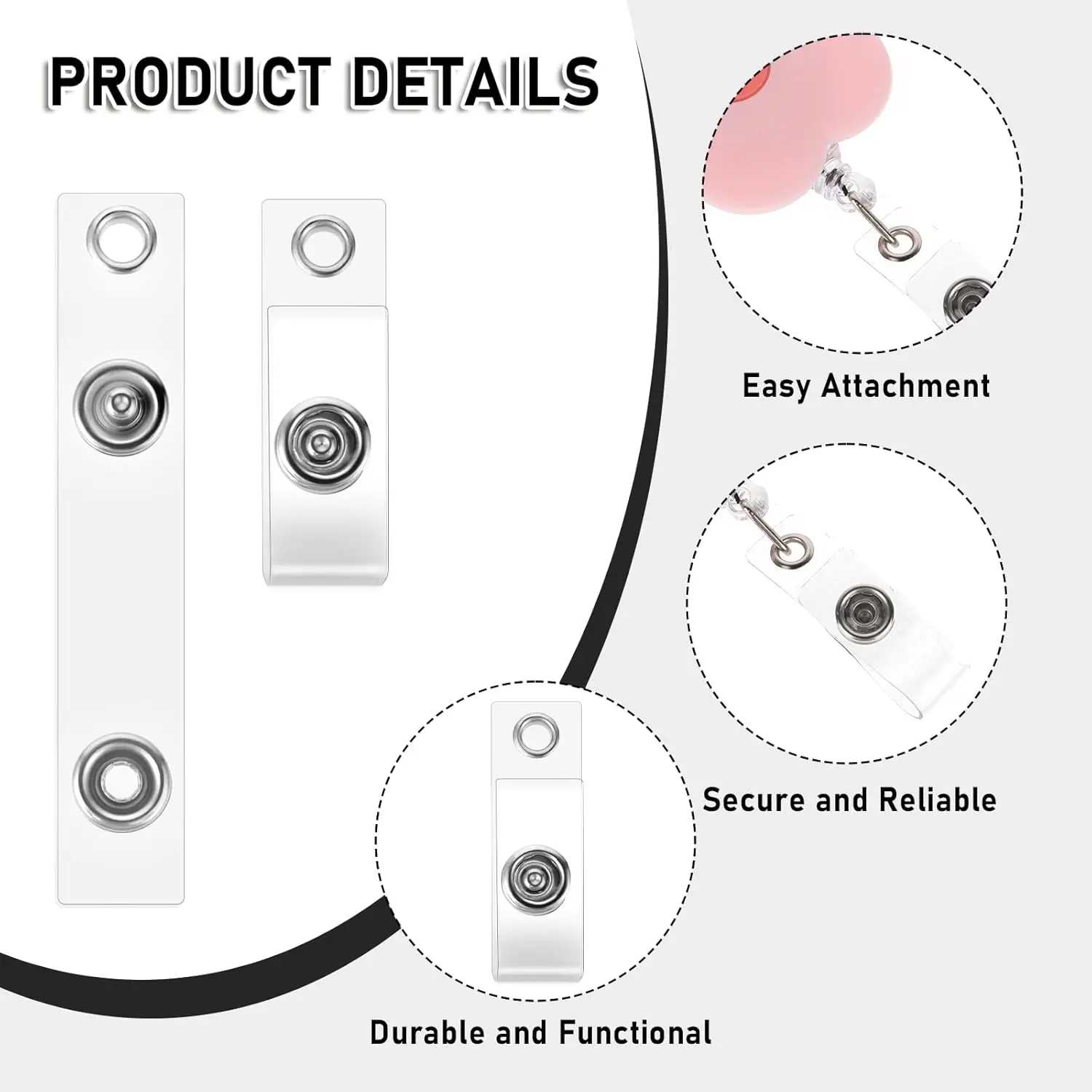 ID Badge Clip Clear PVC ID Badge Holder Clip Snap and Eyelet Lanyard Card Holder Straps Work Badges Name Tag 10-50Pcs