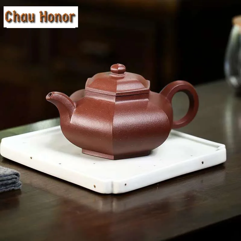 270ml Authentic Yixing Purple Clay Teapots Raw Ore Mud Handmade Hexagonal Tea Pot Chinese Tea Ceremony Customized Teaware Gifts