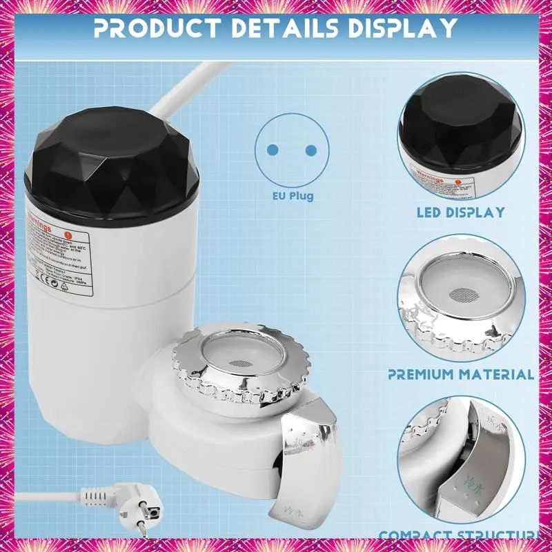 LUWEI Electric Water Heater With Temperature Display For Kitchen Instant Heating Faucet Heater Tankless Water EU Plug