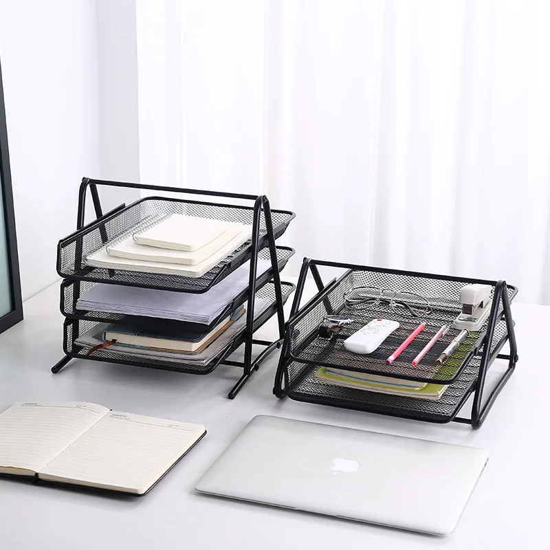 Hot Mesh Design Office Desk A4 Storage Rack Metal Baking Paint Five-Layer Finishing Tray File And Stationery Management Basket